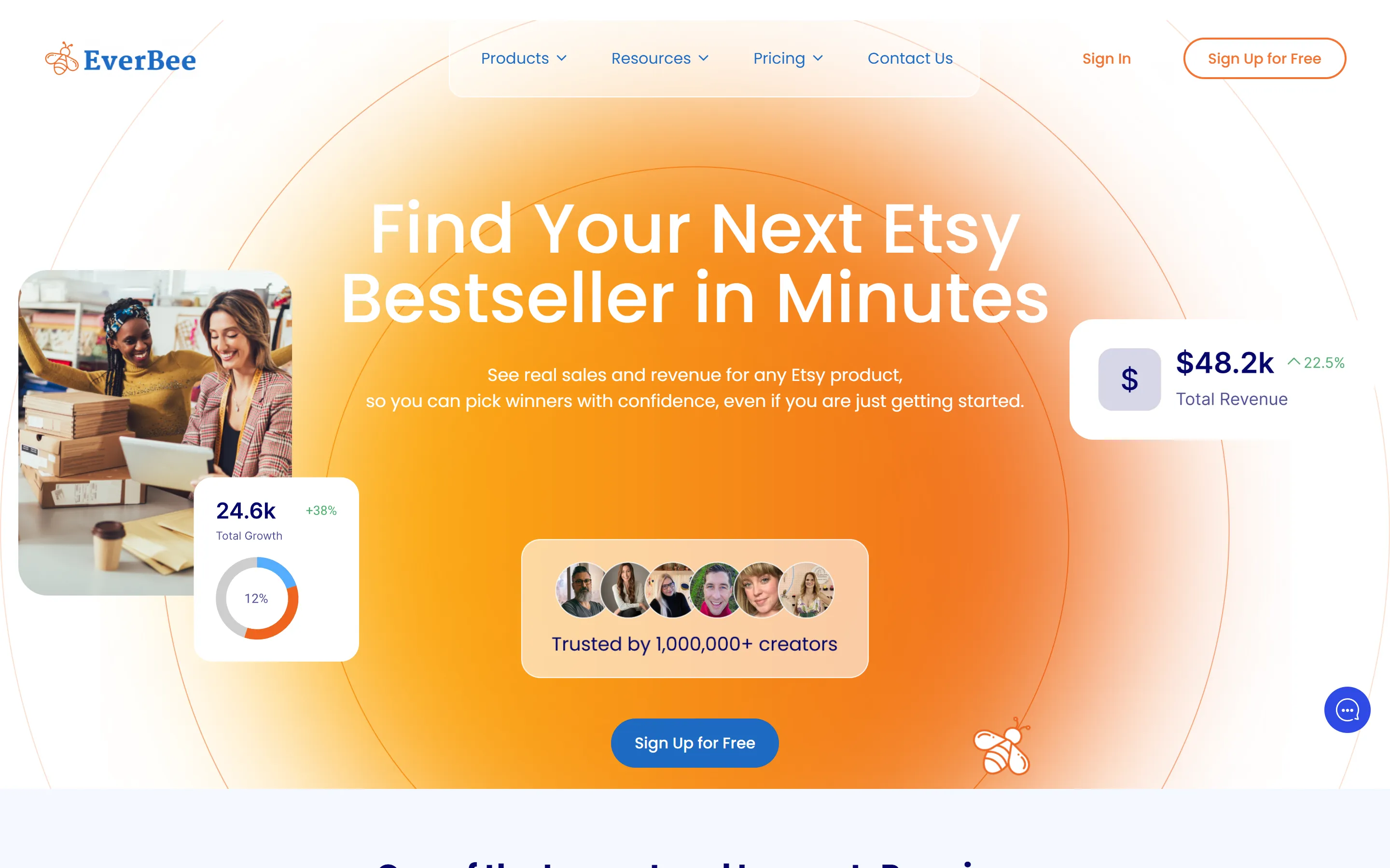 Die Startseite von EverBee mit der Produktrecherche für Etsy