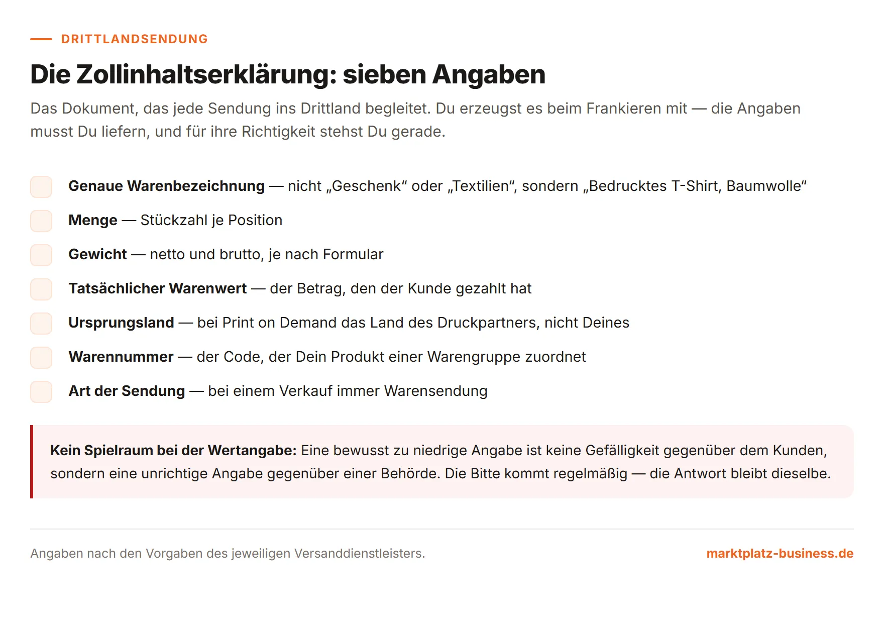 Die sieben Pflichtangaben einer Zollinhaltserklärung im Überblick