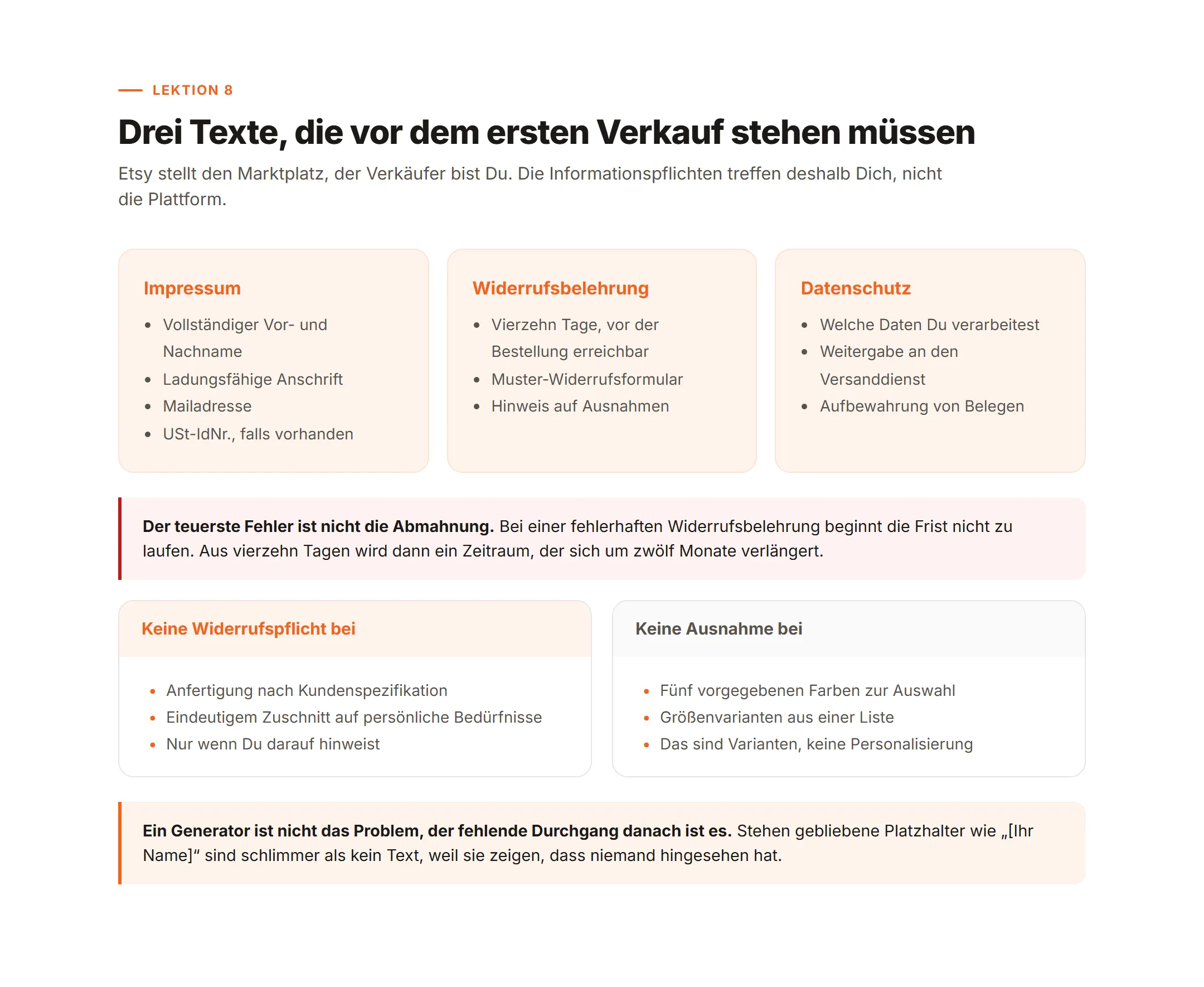 Die drei Pflichttexte für einen Etsy Shop und die Ausnahme vom Widerrufsrecht