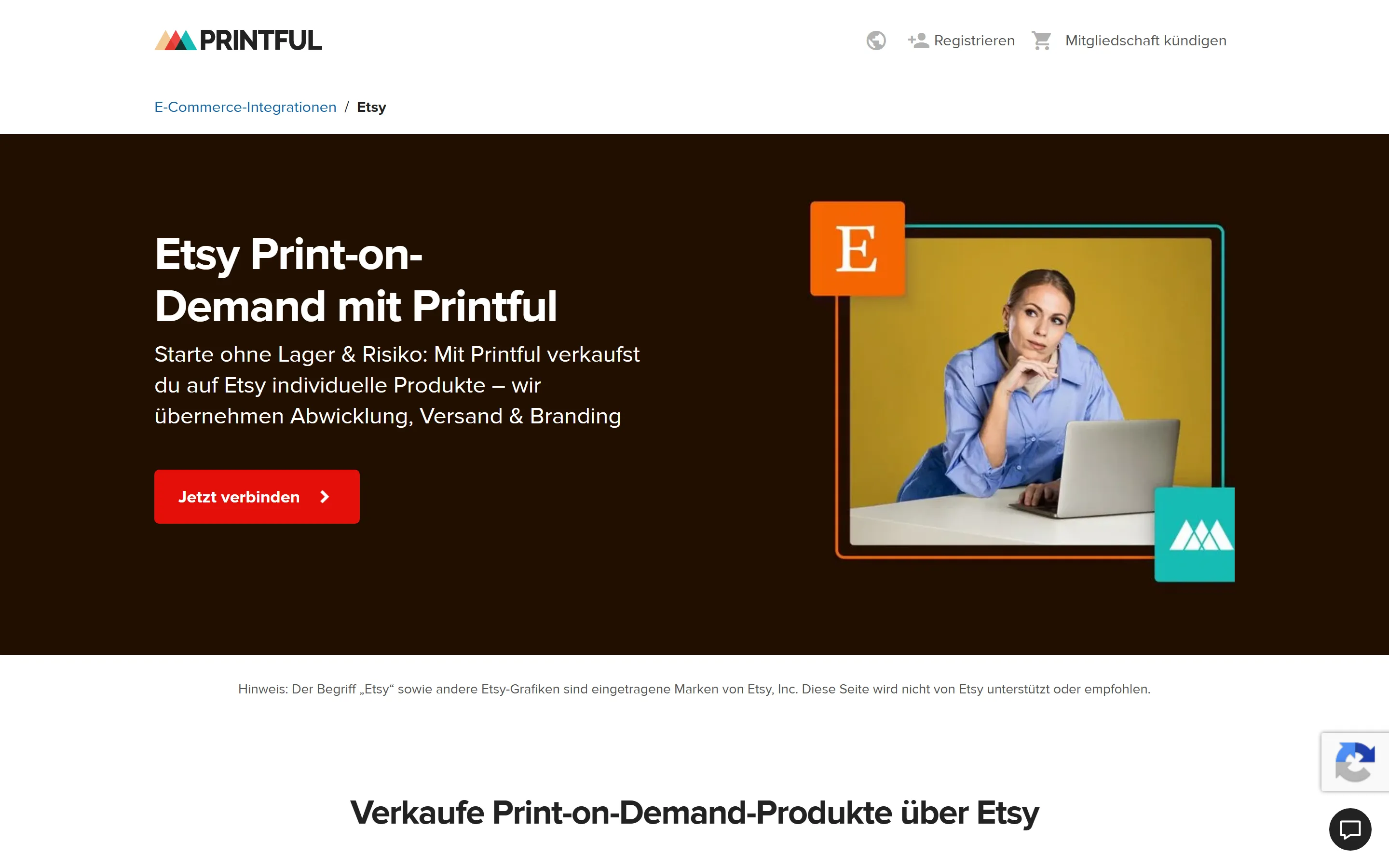 Printful Etsy-Integrationsseite