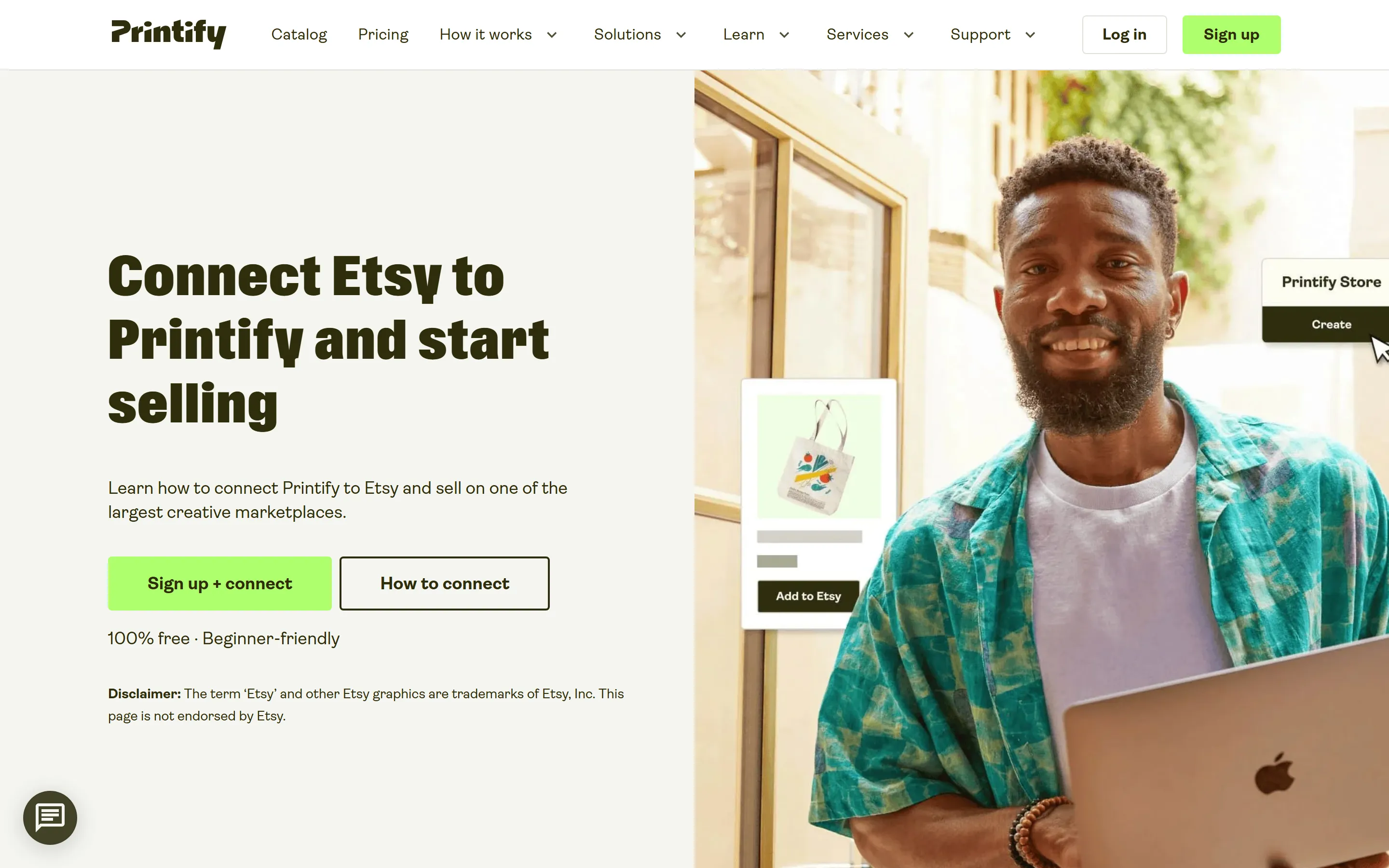 Printify Etsy-Integrationsseite