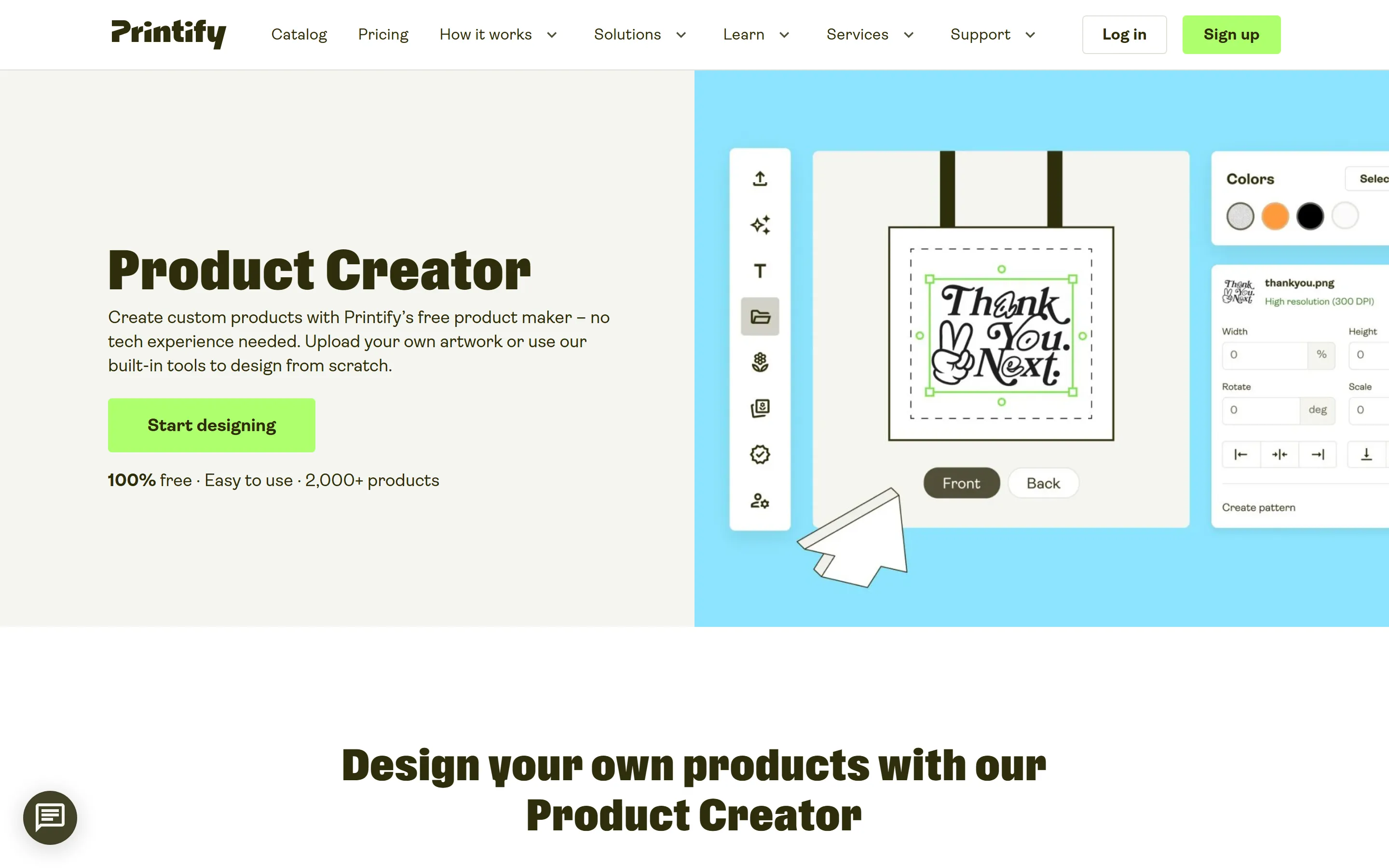 Der Produktdesigner von Printify mit der Gestaltungsfläche